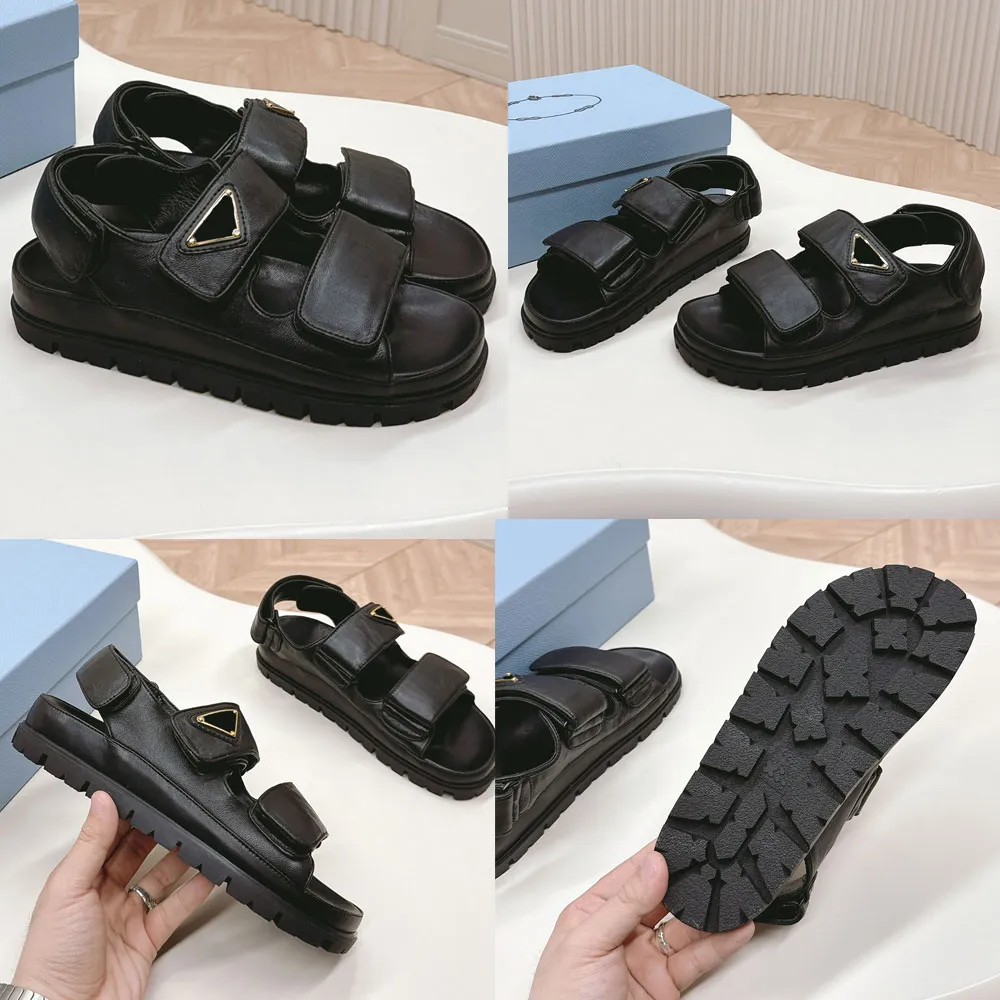 Flat nappa leather sandals Black 1X416N designer sandals signature sandal triangle sandals Luxury Sandals 24ss new contemporary design defined by sporty details