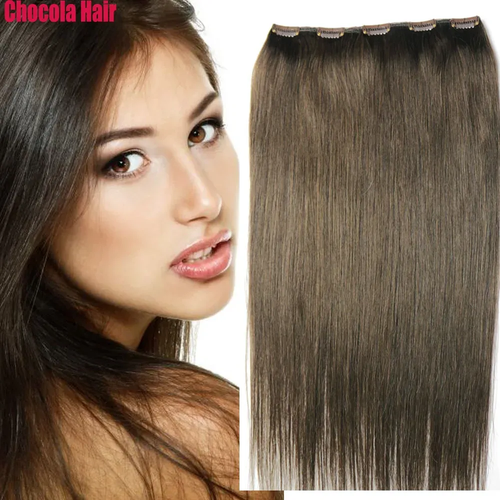 Piece Chocala 100% Brazilian Human Remy Hair Extensions 20"28" 80g One Piece Set With 5 Clips In 1pcs Nolace Straight