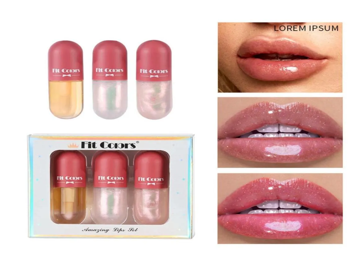 Kristall Gelee Klar Lip Gloss Kapsel Lip Plumper Öl Set Glänzende Feuchtigkeitsspendende Frauen Make-Up Lip Tint Suit2151044