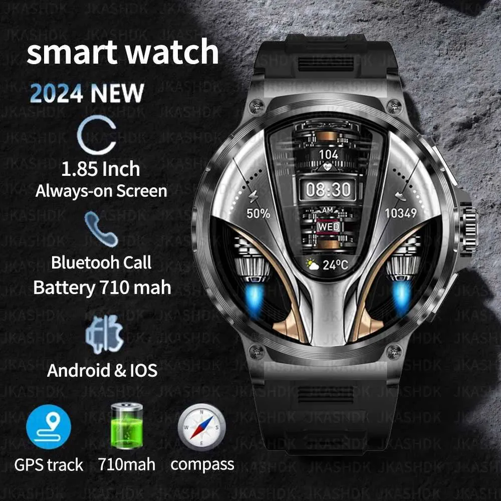 Wristwatches 2024 New 1.85-inch Ultra HD Smart Watch Men 710mAh GPS Track HD Bluetooth Call Large Battery Sports Fitness Tracker Smartwatch 24319