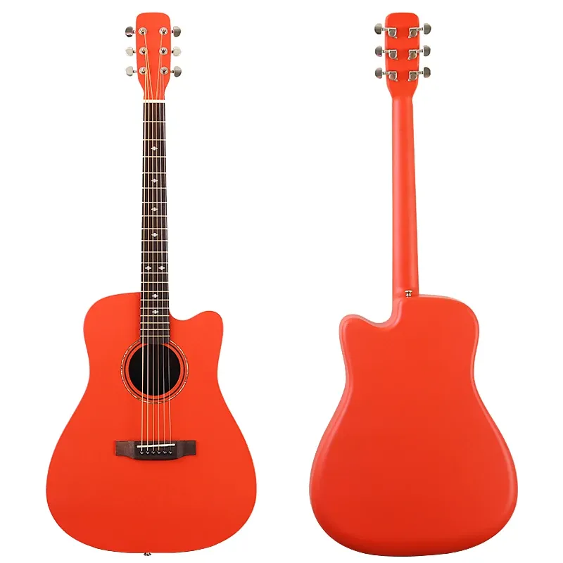 Guitar Solid Spruce Wood Top Ronde Back Carbon Acoustic Guitar 41 inch Red Color 6 Strings Folk Guitar