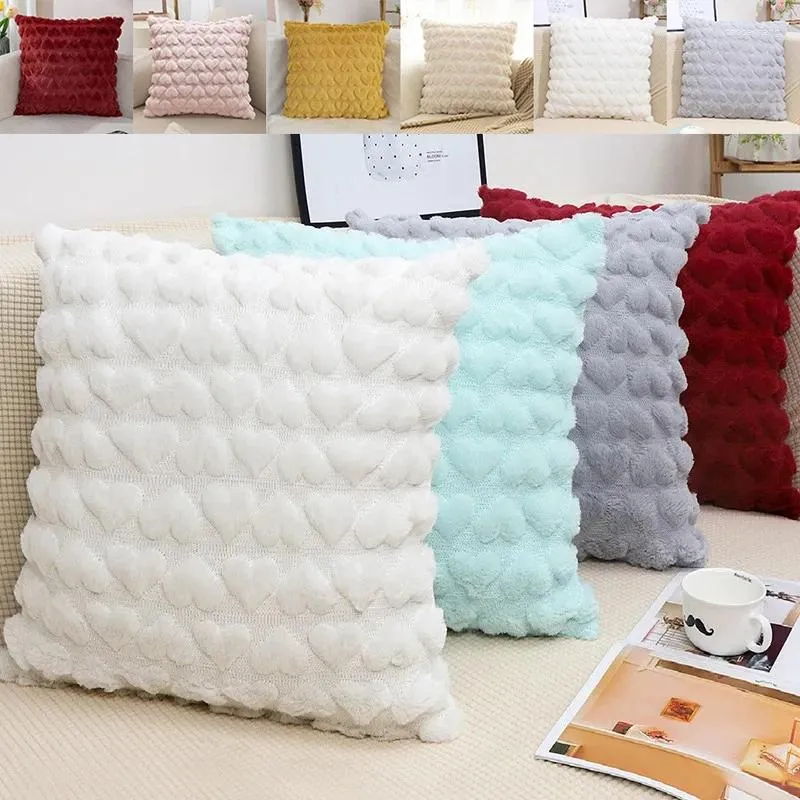 Pillow 45x45cm Monochrome Heart Plush Cover Sofa Throw Square Covers Living Room Decor For Home