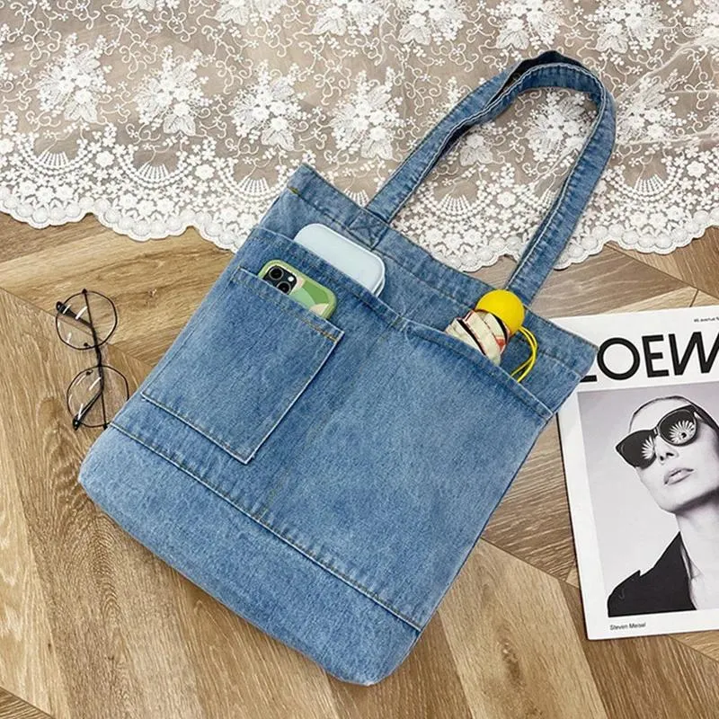 Totes Koreanische einfache Denim-Einkaufstasche für Frauen Casual Mädchen Schulter Unterarm Leinwand Student Klassen Handtaschen Vintage Geldbörsen