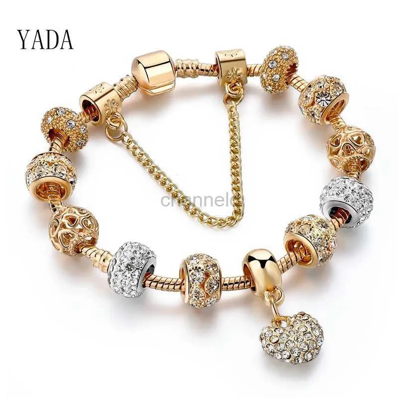 Bangle Yada Prezenty Ins Fashion Gold Heart Bransoletka i bransoletki dla kobiet bransoletki gorące łańcuch urok biżuterii Kryształowa modna bransoletka BT200176 240319