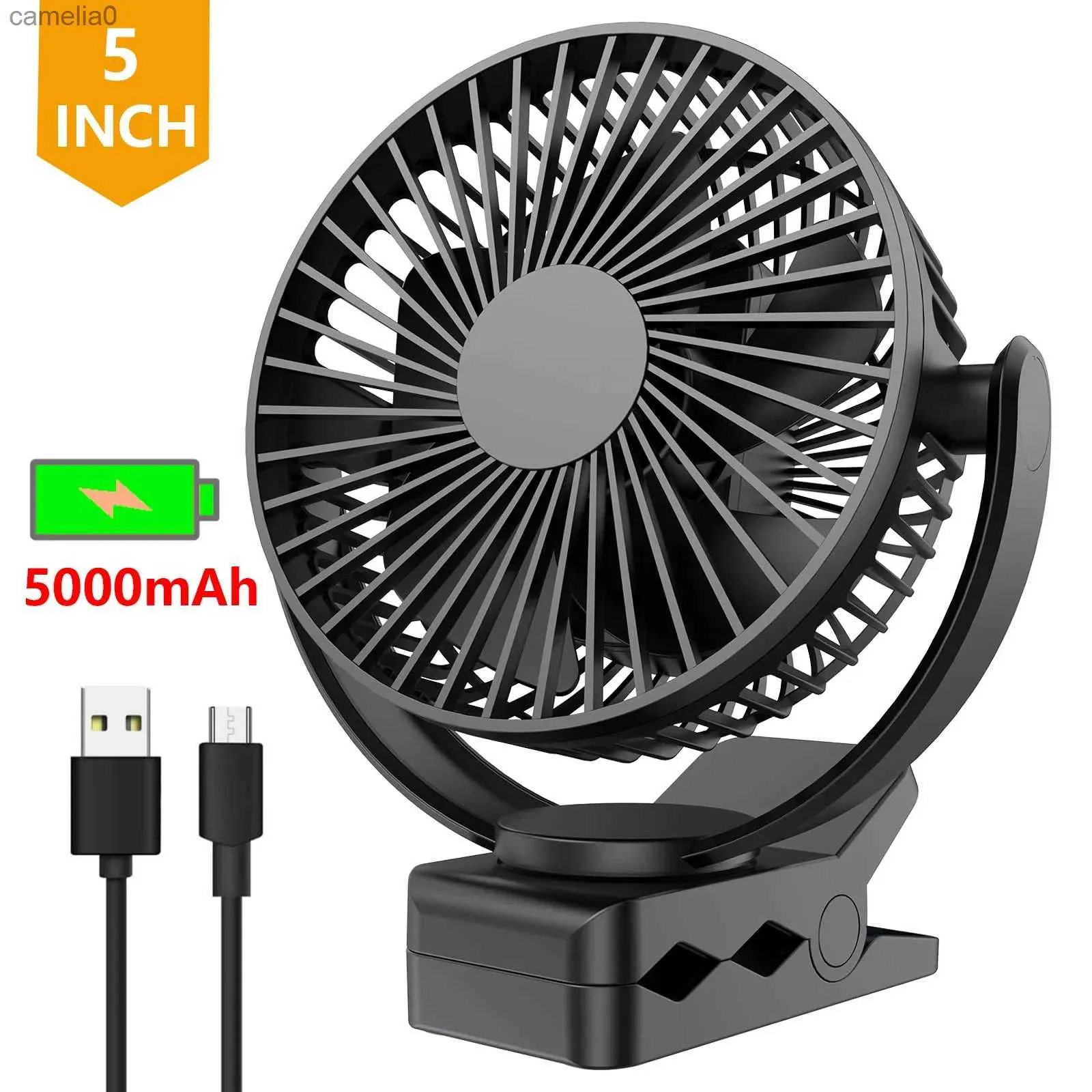 Electric Fans USB Mini Fan 5-tums 5000 MAH Desktop Charging Fan Handhållen klipptyp Fan Stor vind och liten kylning Fanc24319