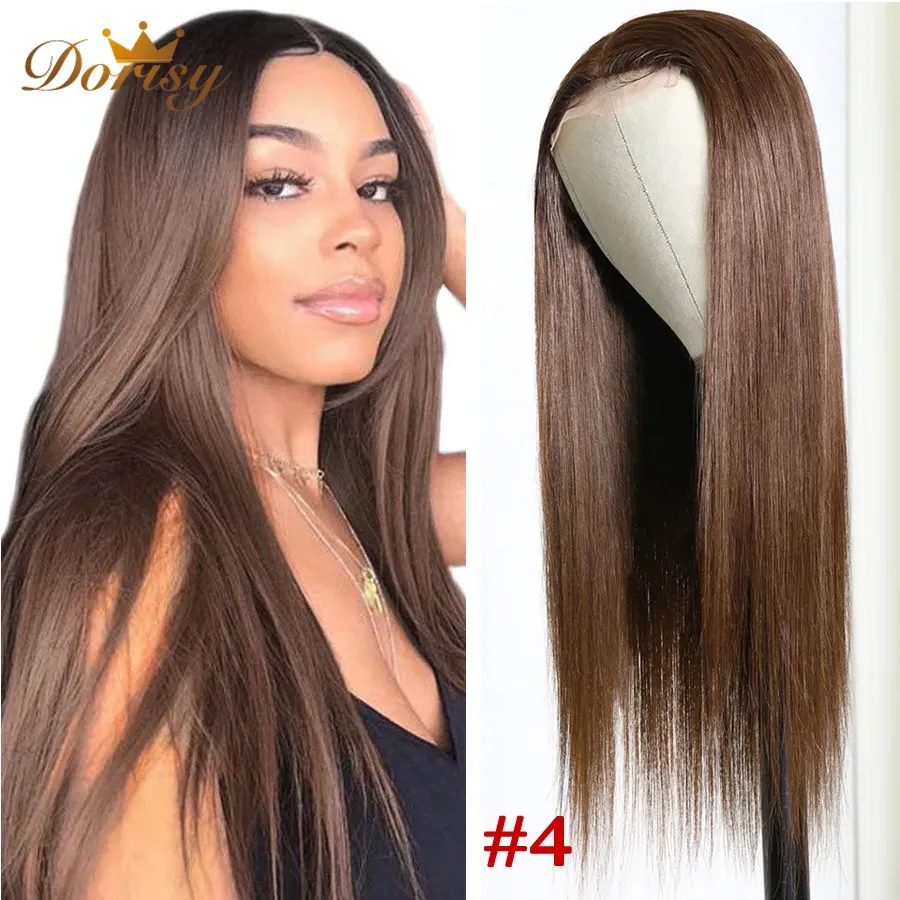 Wigs Chocolate Brown Lace Closure Wigs Human Hair 4x4 Lace Closure Wig Straight Brazilian Wigs For Women Dorisy Remy Hair #2 #4