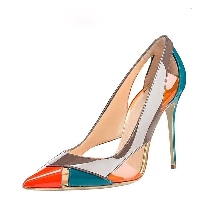 Spring Shoes 873 Pointed Dress Patent Leather Color Matching Stiletto Högklackad storstor Fashion Party Women's 34-45 47825 61567