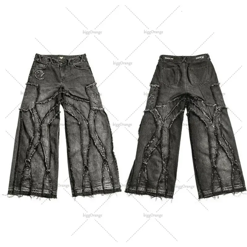 Y2k Old Washed Mens Hip Hop Jeans oversize Moda Casual Punk Rock Pantaloni larghi dritti a gamba larga Streetwear 240313