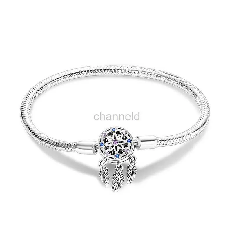 Bangle Sparkling Protective Dreamcatcher 925 Silverkedja Viper Chain Armband Matchad pärla hängande silver smycken armband för kvinnor 240319