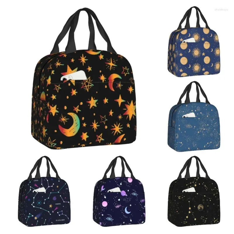 Sacos de armazenamento Personalizado Lua Celestial e Estrelas Bolsa Mulheres Cooler Lancheiras Isoladas Térmicas para Escola de Estudante