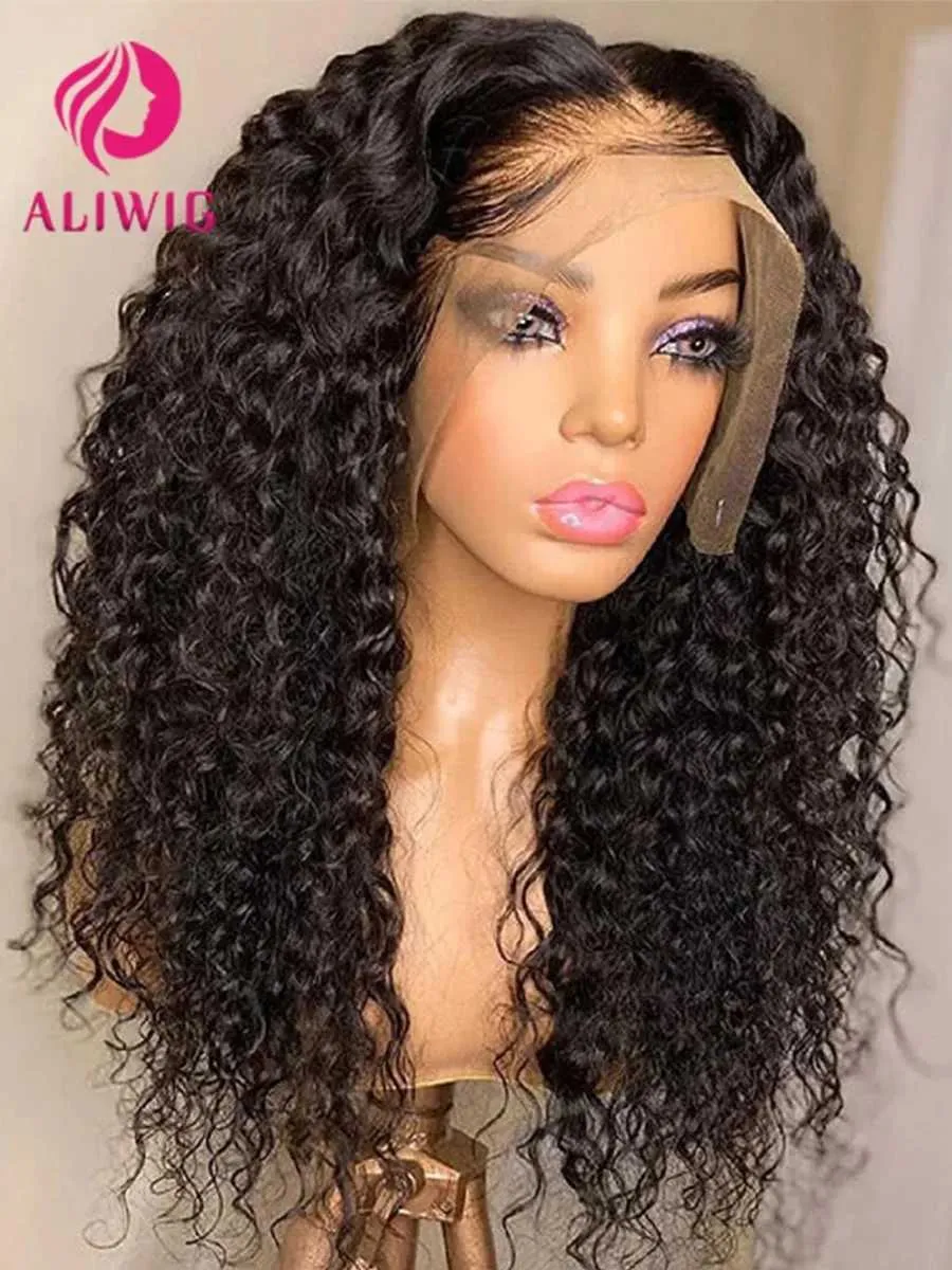 Syntetiska peruker Syntetiska peruker 13x4 HD Kinky Curly Spets Frontal Human Hair Wigs Pre Plucked Brasilian Glueless Water Wave 4x4 Spets Stängning Wigs Ready To Bear 240329