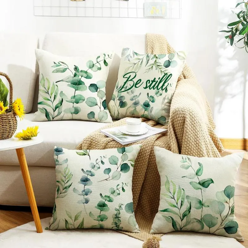 Kuddefodral Tropisk växtmönster CoJines 45x45 Eukalyptus Leaf Eesthetic Print Decorative Soffa Bed Back Cover