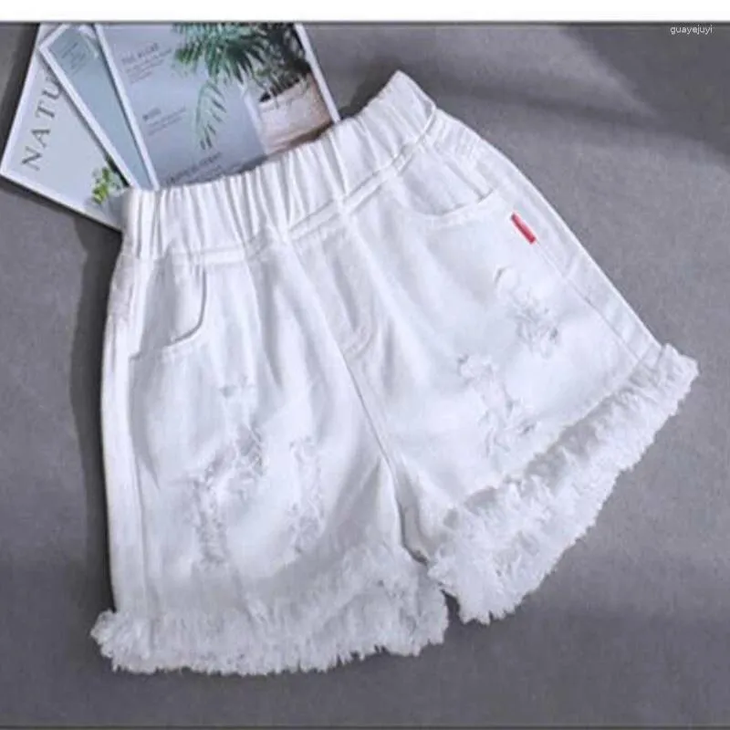 Shorts verão meninas denim crianças praia calças soltas para crianças borla adolescente calças rasgadas bebê jeans 2 4 6 8 10 12 anos