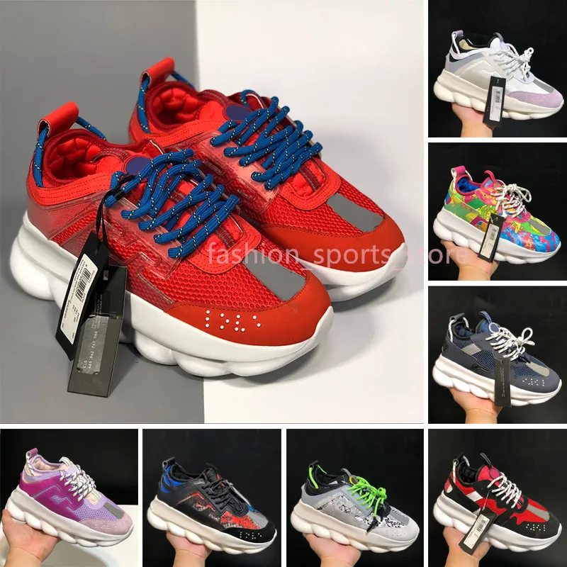 2024 Chain Reaction Women Men Designer Running Shoes Casual Luxury Brand Platform Sneakers Gummi Suede High Quality Cherry Bluette Fashion Sports Trainers C6
