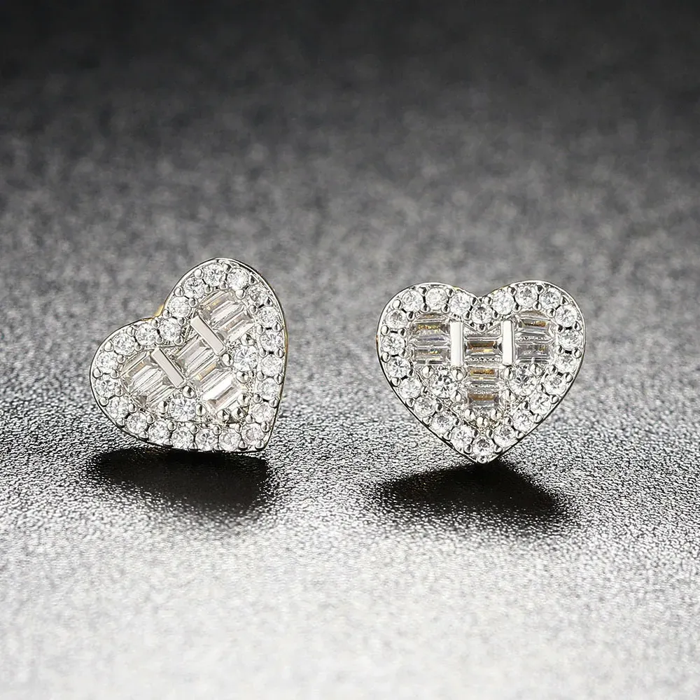 Boucles d'oreilles en or 14 carats pour femmes, bijoux de luxe Punk, amour, cœur, Zircon, Piercing, Cartilage, Hip Hop