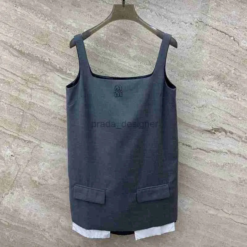 Women's Dress Design Sense Letter Embroidered Grey Dress Fashionable and Casual Versatile Tank Top Sling Dress