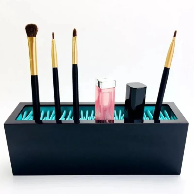 Caixa de armazenamento de cosméticos de silicone com suporte de caneta, lápis de sobrancelha de batom de mesa e rack de armazenamento de pincel de maquiagem