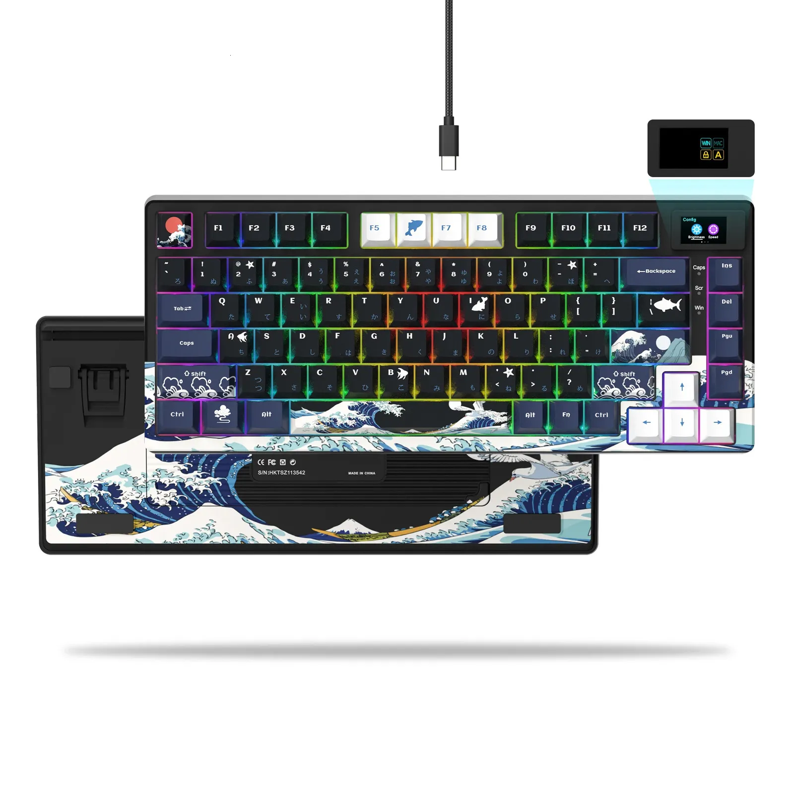 Wired Mechanical Gaming Keyboard with OLED Display Full Key -Swappable Pudding RGB Backlit Keyboard for PC Computer Laptop 240304