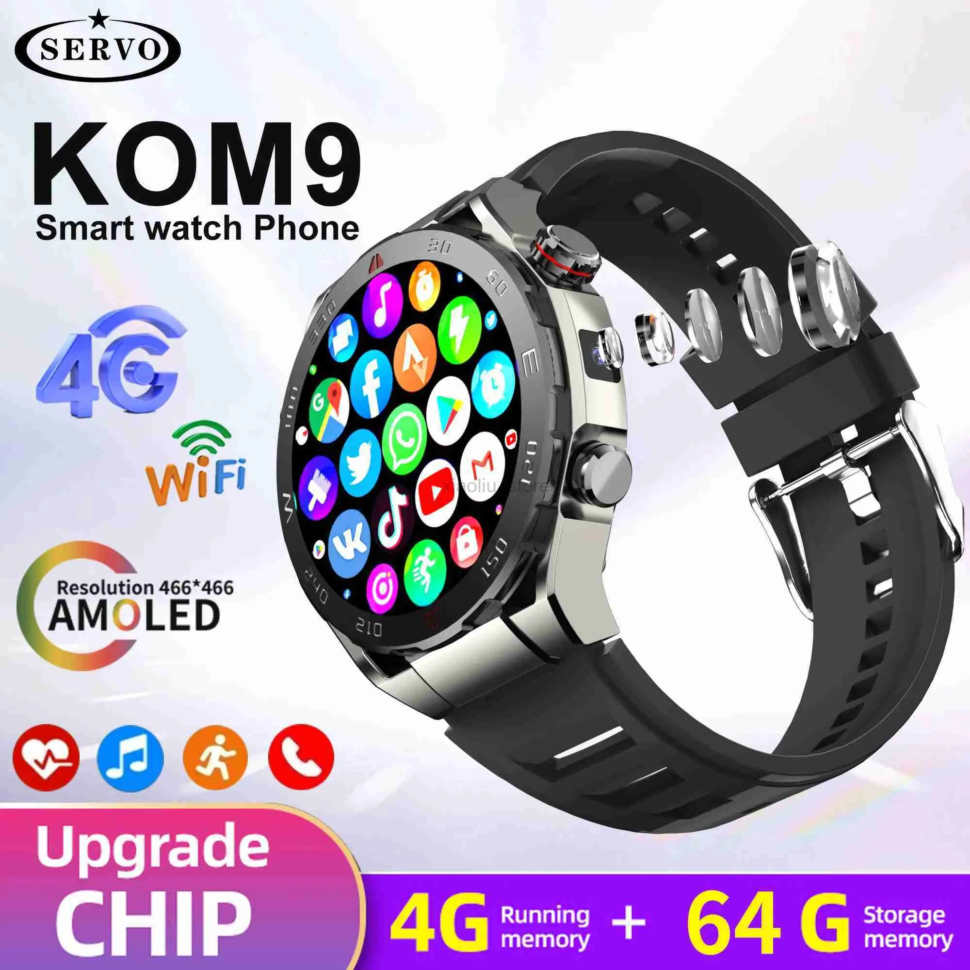 Montres-bracelets Original 4G 64G montre intelligente Ultra hommes Google Store Google Play carte SIM Slot étanche Bluetooth Sport Android téléphone caméra vidéo 240319