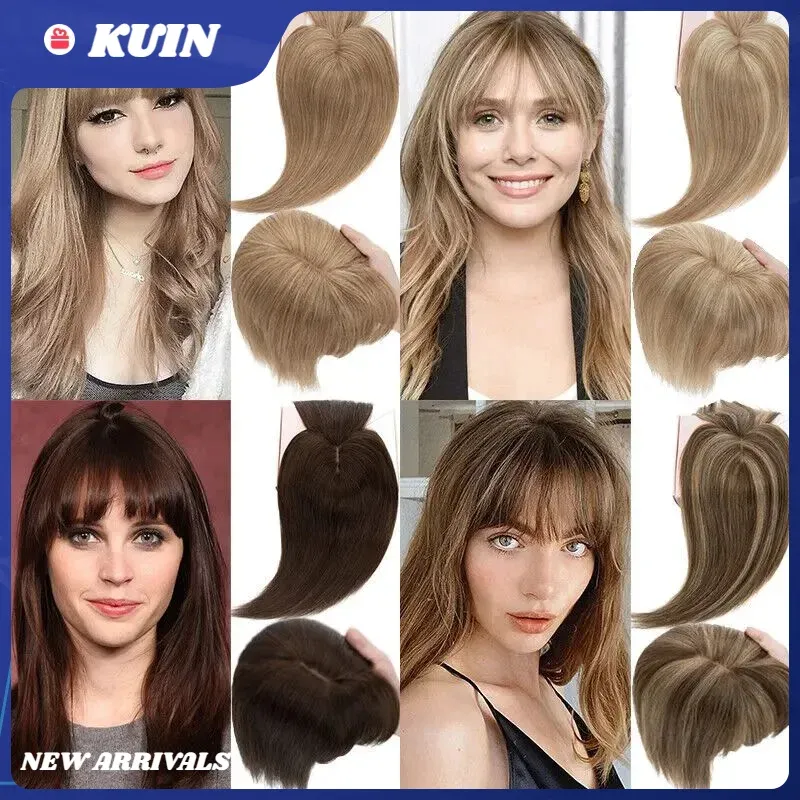 Toppers Silk Base Topper Clip dans de vraies perruques de cheveux humains Femmes Toupee Poiffeur à cheveux avec une frange Toppers à cheveux blonds pour femmes Extensions de cheveux