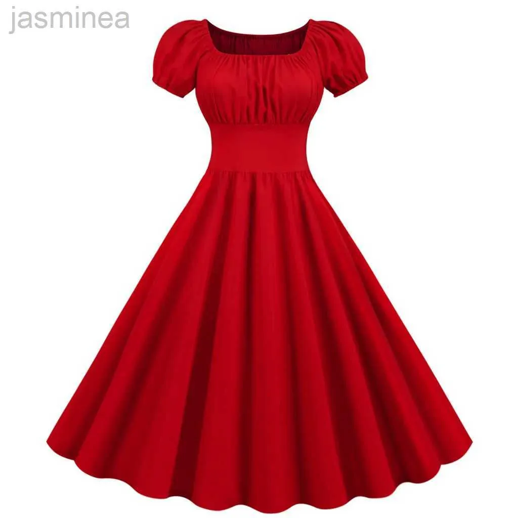 Podstawowe sukienki zwykłe plażowe sukienka Maxi impreza Summer Retro 60s Rękaw Sukienka Sukienka Krótkie 50. Kobiety Vintage Dwie sukienki szlafroki 24319