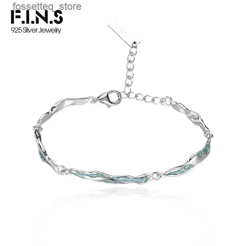 Bedelarmbanden F.I.N.S Prachtige S925 Sterling Zilver Ijsblauw Emaille Onregelmatige Verstelbare Armbanden voor Vrouwen Punk Fijne Juwelen L240319