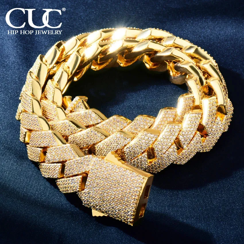 CUC – collier Hip Hop pour hommes, 20mm, 4 rangées, chaîne cubaine Miami, couleur or, lien en zircone glacé, bijoux de rappeur Rock à la mode, 240313