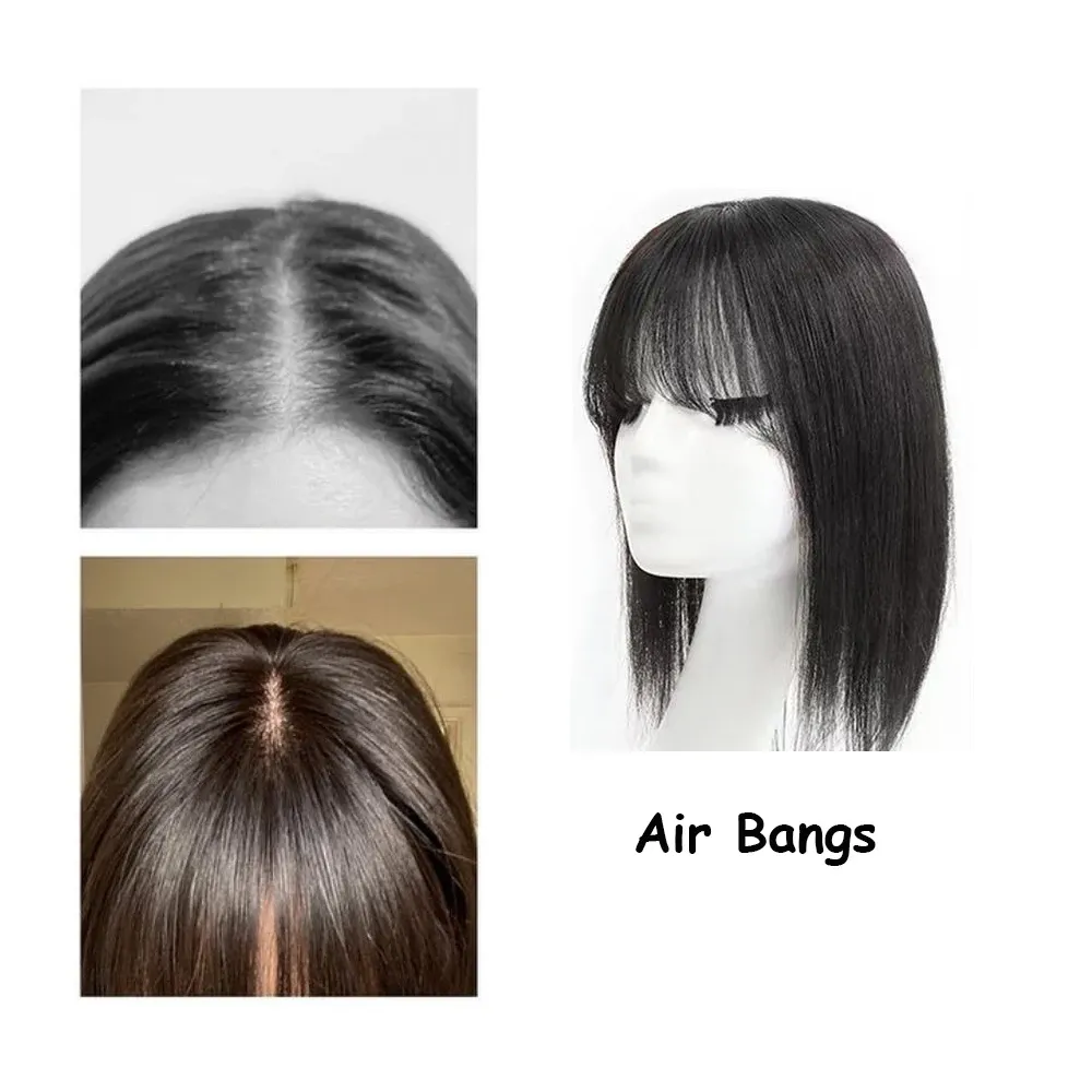 Toppers Clip In Human Hair Bangs 8x12cm Fringe Hair Pieces 4D Air Bangs Silk Skin Base Toupee Brazilian Remy Human Hair Topper 10''18''