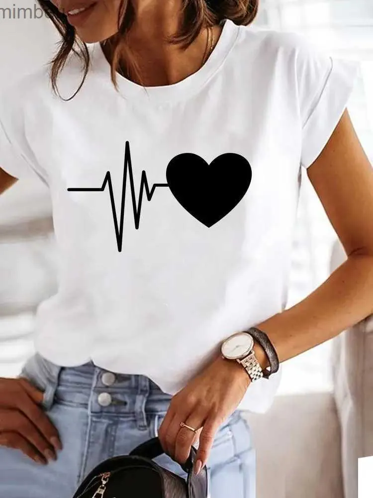 Damen-T-Shirt, Liebesstil, Trend, niedlich, 90er-Jahre, kurzärmelig, bedruckt, T-Shirt, Kleidung, T-Shirt, Damen, Grafik-T-Shirt, Sommerkleidung, modisch, weiblich, TopC24319