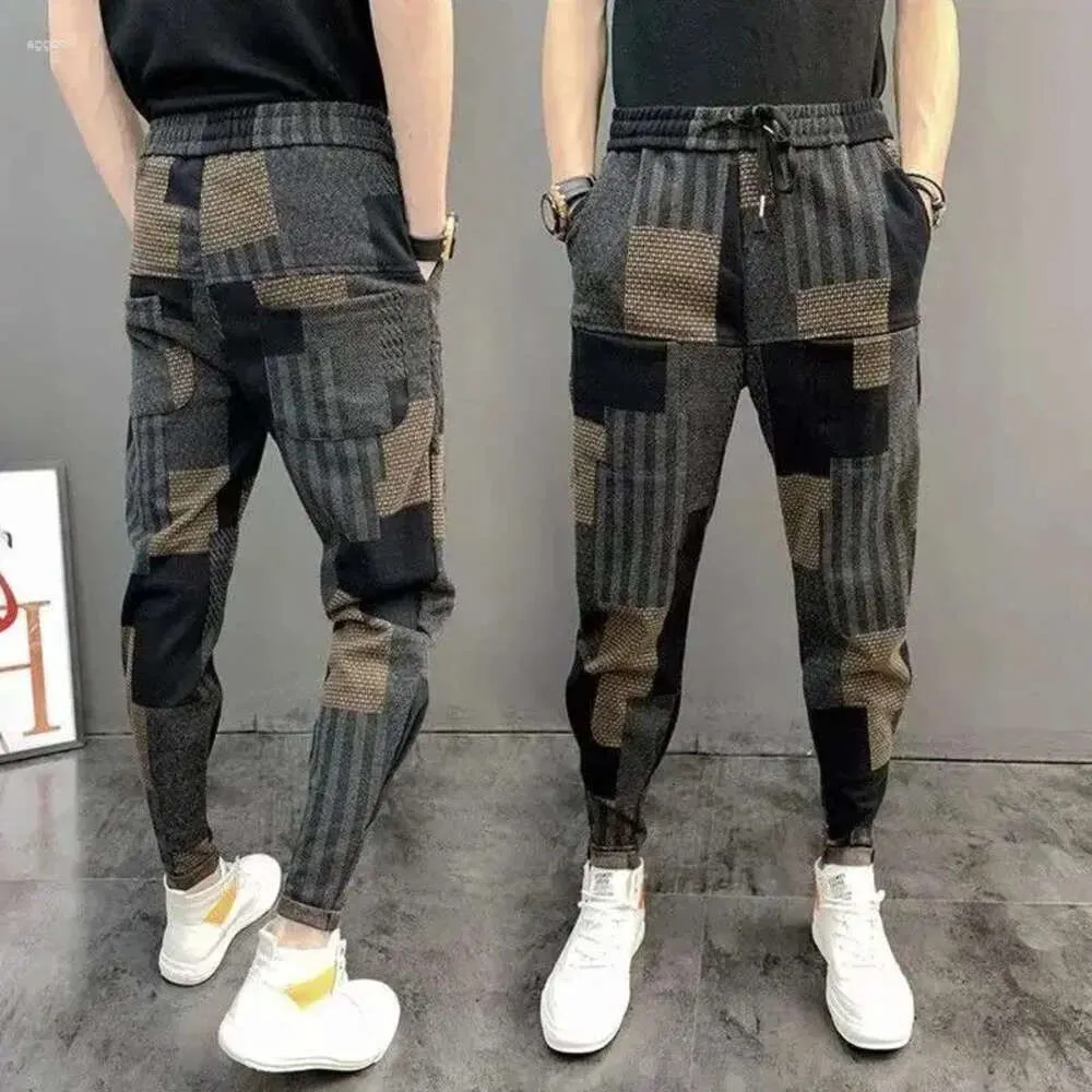 Pantalones vaqueros para hombres Casual Patchwork Impreso Primavera Otoño Diseñador coreano Pantalones holgados Ropa de gimnasio Ropa informal japonesa Harem Jogger Hombres