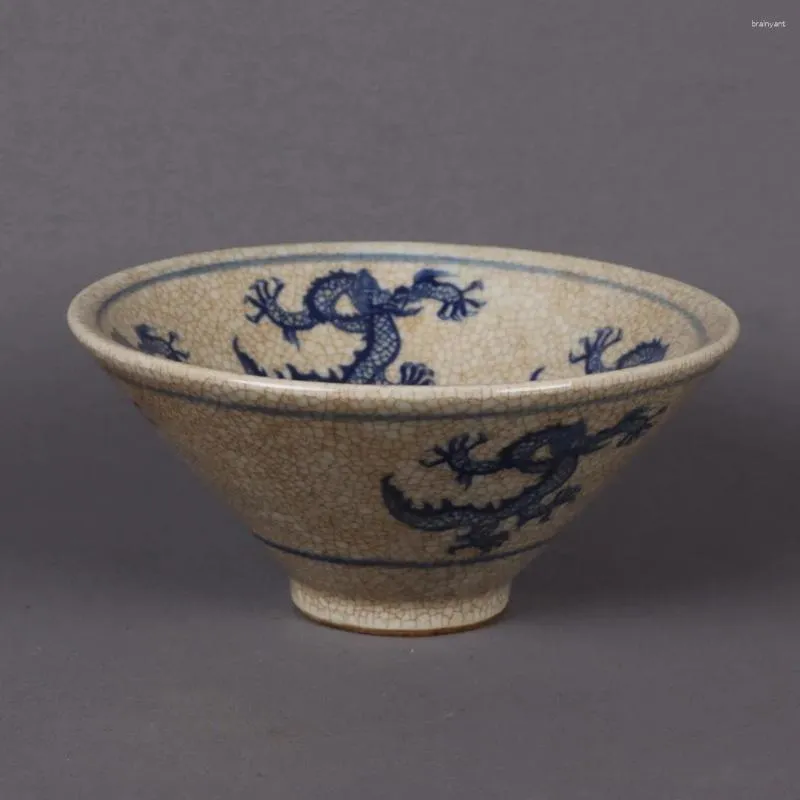 Figurines décoratives en porcelaine chinoise bleue et motif ciel, chapeau en bambou, décoration de bol