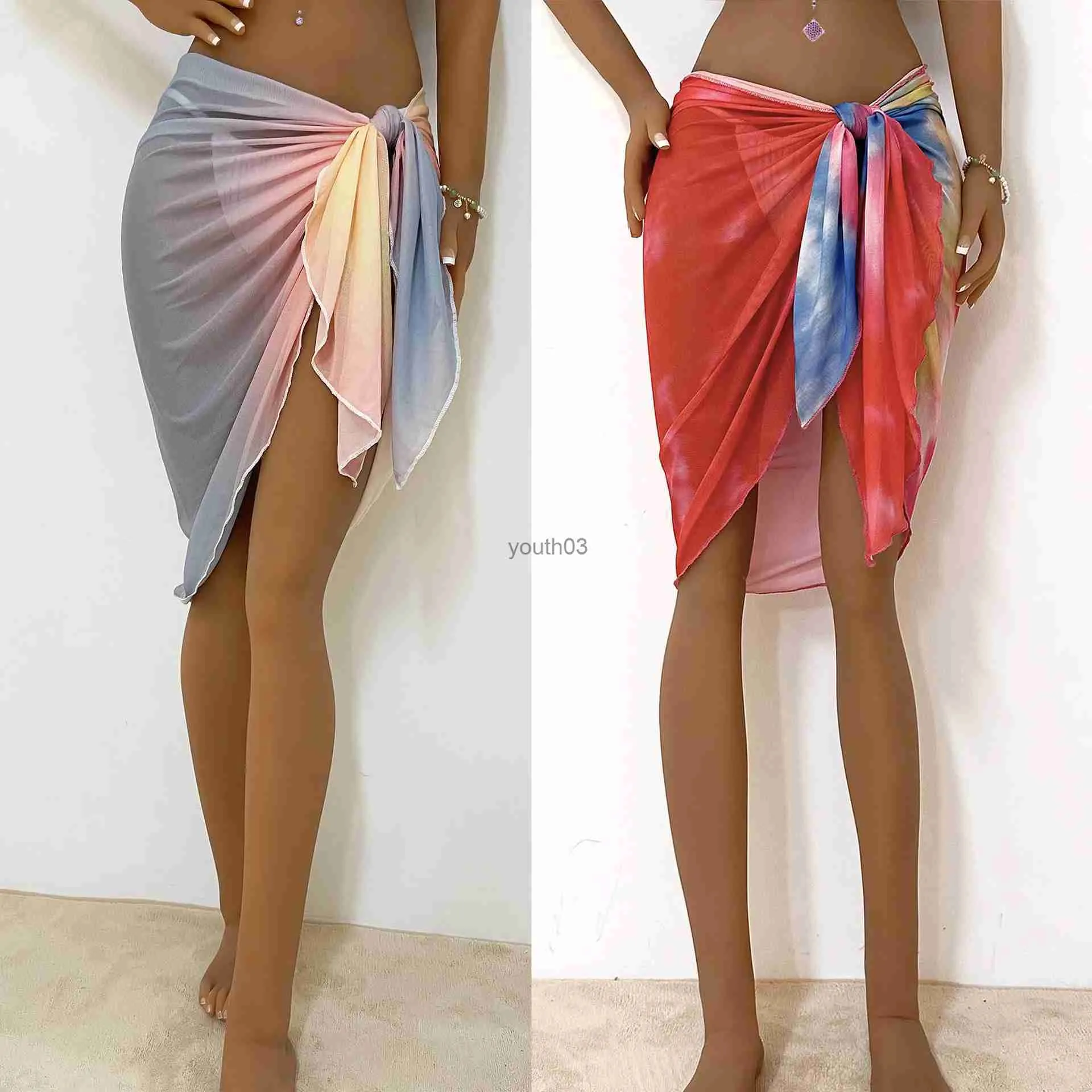 Kjolar skorts sarong kjol klänning för strand sommar spets bikini cover-ups gradient mesh wrap kjolar slips diy strandkläder simning täcker vita 240319