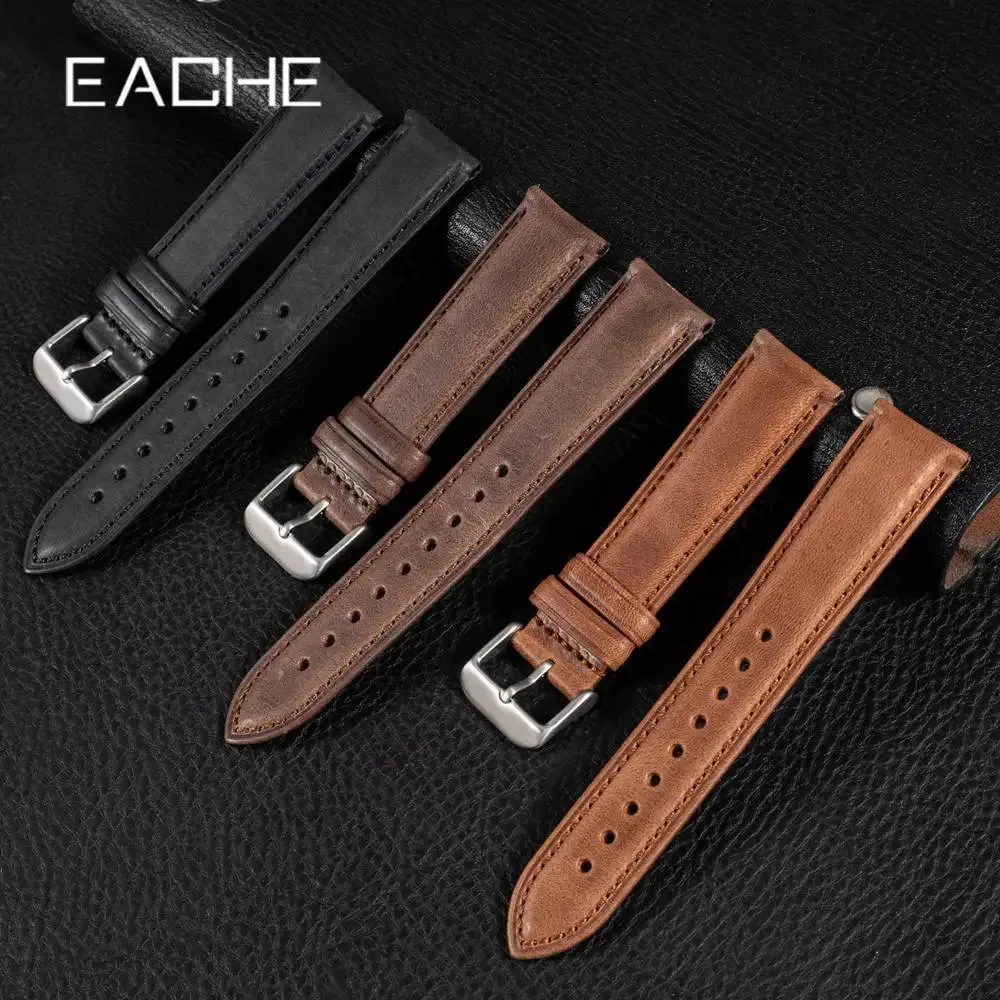 EACHE bracelets de montre de haute qualité grain supérieur italie véritable bracelet de montre en cuir de vache 18mm 19mm 20mm 21mm 240313