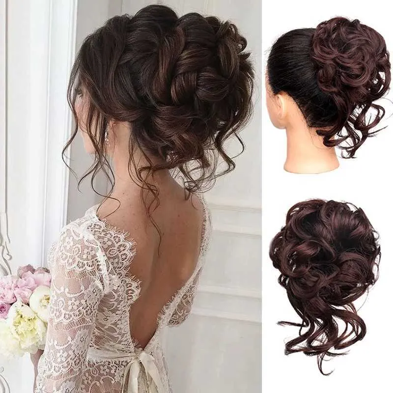 إكسسوارات الشعر الباروكة الاصطناعية مانوي الاصطناعية مجعد دونات مع مرنة الفرقة المرنة scrunchies messy hair bun updo hairpieces for women 240328 240327