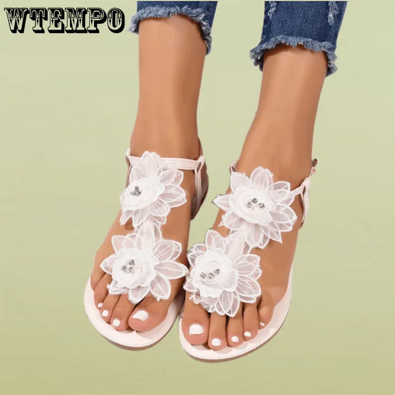 Sandales wtempo Plus taille cliproe sandales fleurs de mode d'été pour femmes sandales confortables chaussures plates en gros dropshipping