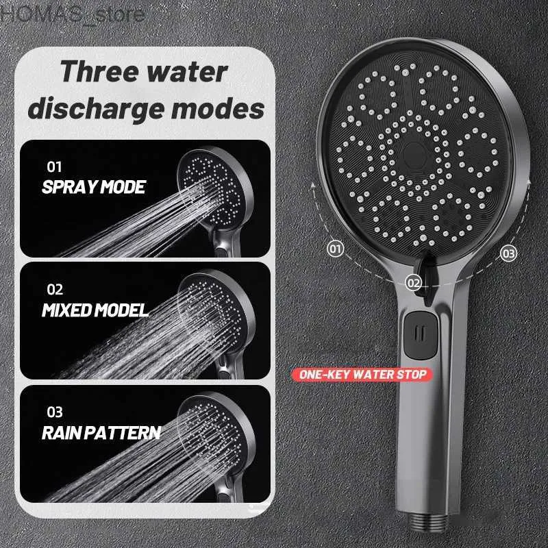 Bathroom Shower Heads New 3 Modes Adjustable Boost Filter Shower Head Large Panel Shower Head One Click Stop Water for Bathroom Accessories Y240319