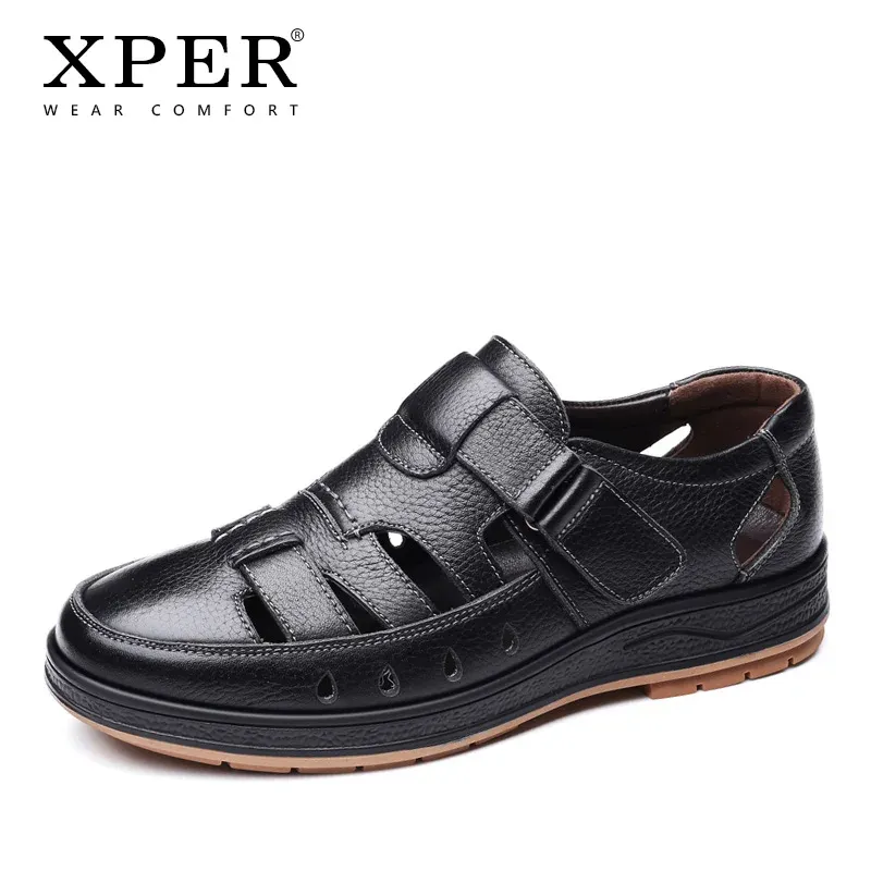 Sandalen zomer mode lederen schoenen sandalen mannen zwart casual schoenen comfort rome visser klassiekers mannelijke strandschoenen bruin #xp005