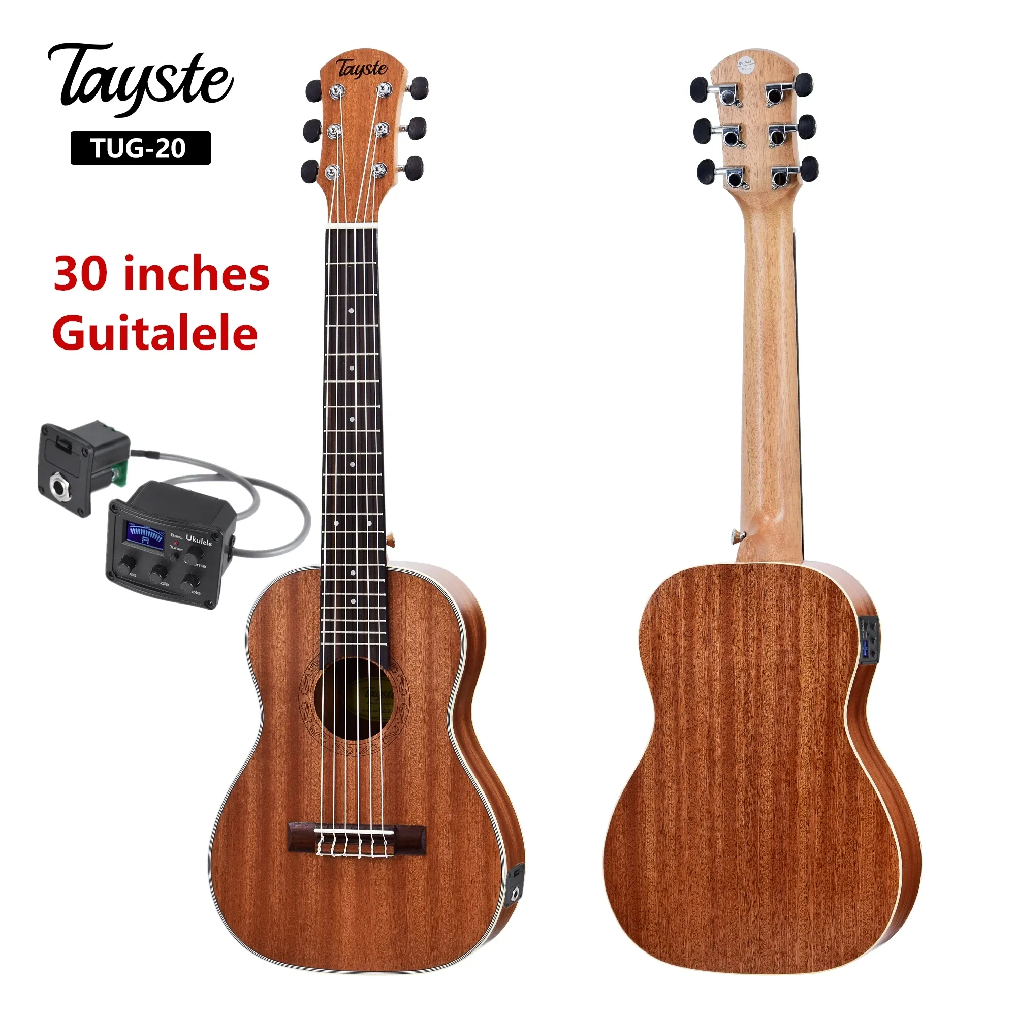 Gitarre Guitalele Guilele 30 Zoll Sapele Mini E-Gitarre, Bariton-Akustikgitarre, 6 Saiten, Ukulele, Pick-up-Reisegitarre