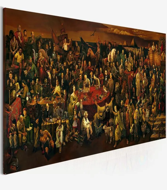 Di grandi dimensioni Multinationa Canvas Art Personaggi famosi Dipinto Discutendo della Divina Commedia con Dante Pittura ad olio Stampe Poster per L5569112