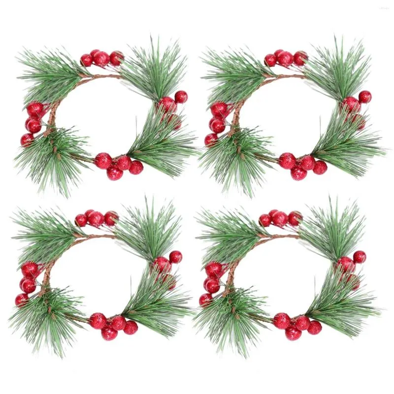 Decoratieve Bloemen 4 Stuks Kaars Ringen Houder Stand Garland Centerpieces Met Kunstmatige Rode Bessen Kransen Voor Wintervakantie Decor