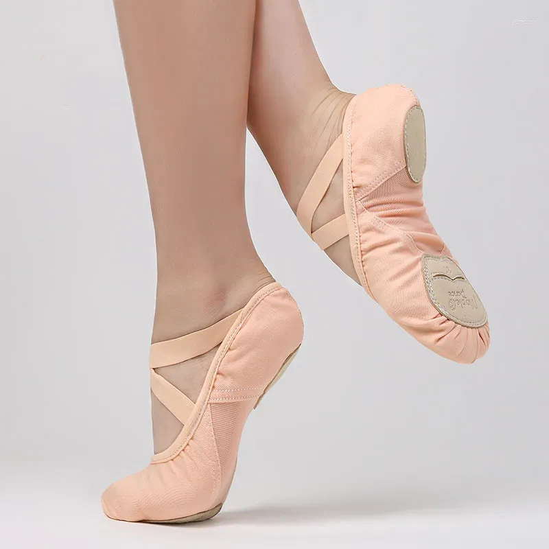 Dance Shoes Ballet For Girls Shoe Kids Flats Double Lace Stretch Fabric Midlle Mesh Women Ballerina Elastic