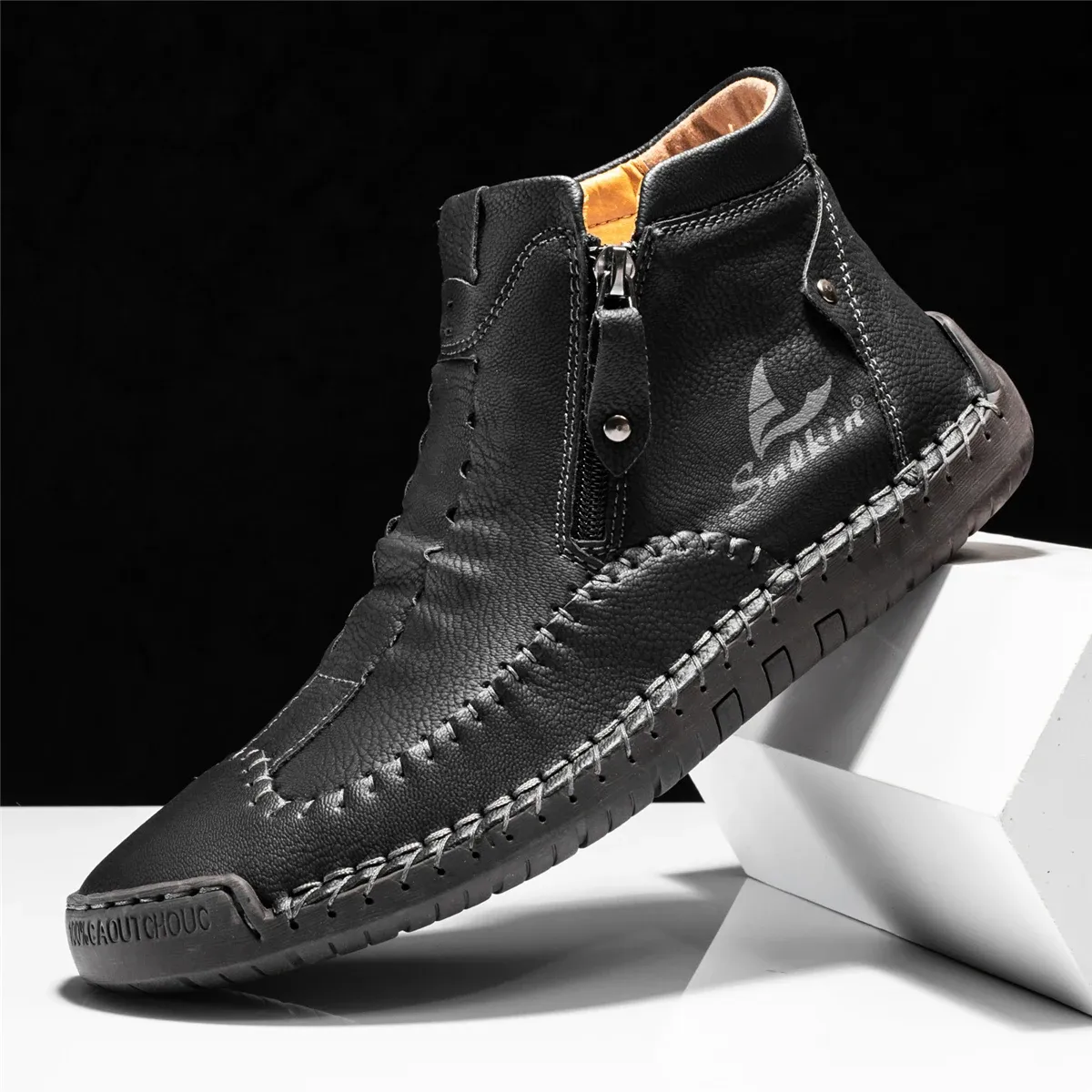 Stövlar herrläder casual loafers solid färg sy stil vintage hand sömmar oxfords skor ankel stövlar dagliga arbetskontor