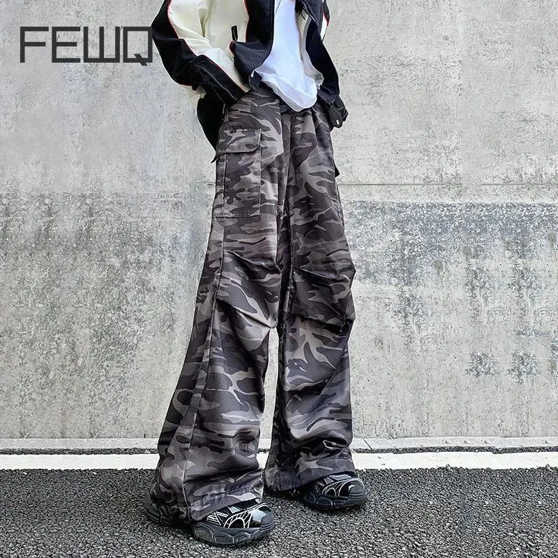 Мужские брюки FEWQ, американская мужская уличная камуфляжная спецодежда, модные свободные драпированные повседневные брюки 2024, контрастные мужские брюки, осень 24X3060