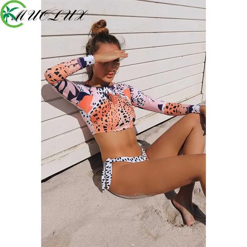 Damen-Bademode Surf-Badeanzug Damen 2024 RashGuard Bikini-Set langärmeliger Badeanzug Damen Tiger-Print Sommer-Badeanzug zweiteiliger Sport Biquini J240319