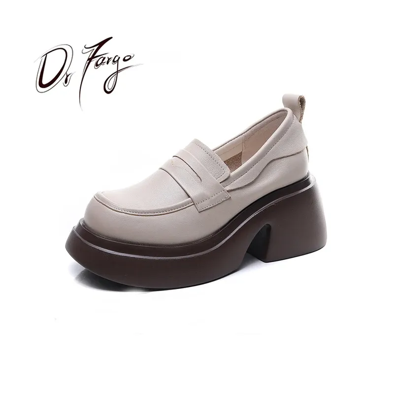 Laarzen drfargo 2023 schoenen dames platform pompen 7,5 cm vierkante hak hoge vamp silp op zwarte kleding schoenen echte lederen zapatos