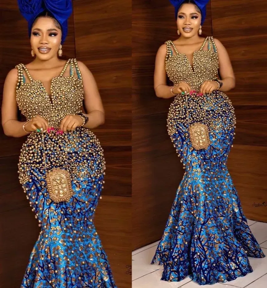 Plus Size Arabische Aso Ebi Luxe Kant Zeemeermin Prom Jurken Spaghetti Lovertjes Avond Formele Partij Tweede Receptie Jurken Jurk