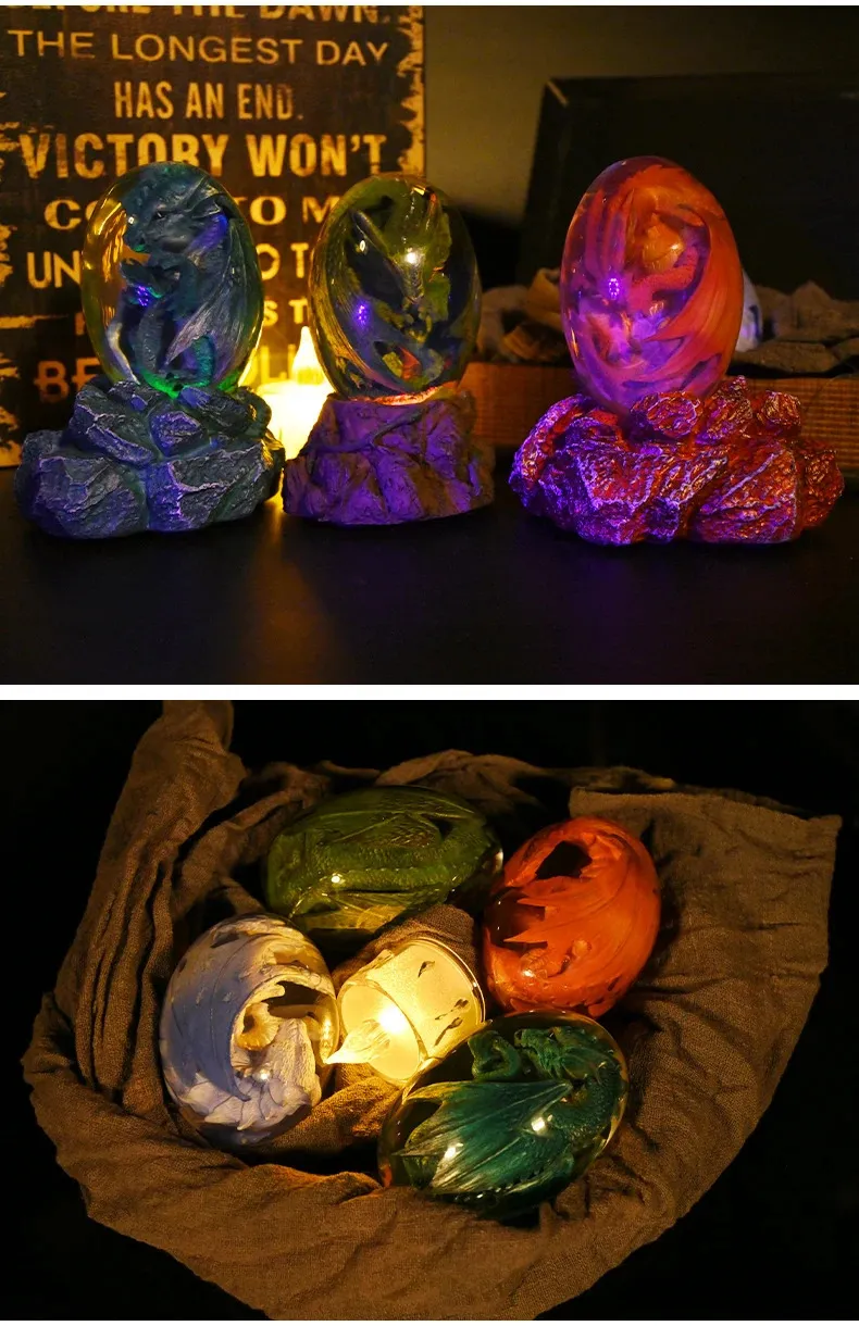 Œuf De Dragon Dinosaure En Résine – Sculpture Réaliste Lumineuse – Décoration D’intérieur Ou De Jardin – Collection Inspirée Des Films Fantastiques
