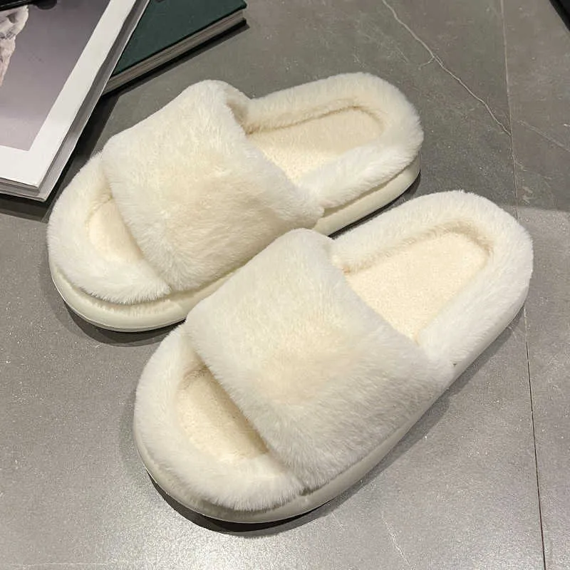 HBP Non-Merk Dames Slaapkamer Dikke Zool Winter Warm Fuzzy Huis Slippers Sandalen Schoenen Vrouwen Indoor Pluizige Imitatiebont Slippers Slides