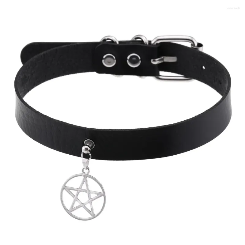 Choker Black Pentagram Necklace 2024 Trendy Goth Collar Leather Gothic Accessories Woman Witch Cosplay Jewelry