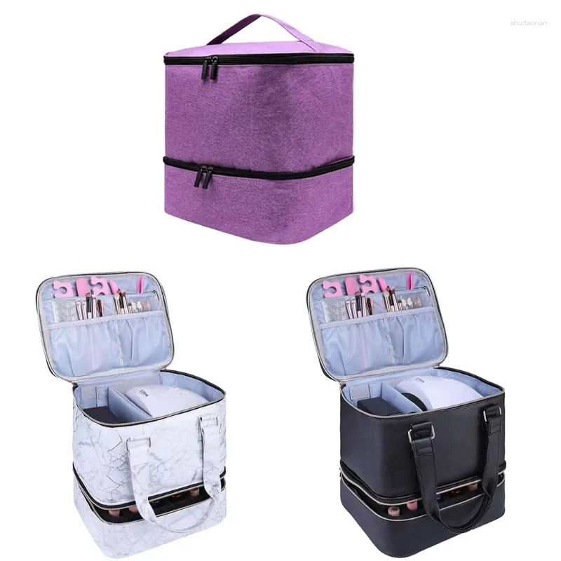 Bolsas de cosméticos de doble capa para esmalte de uñas, bolsa de transporte impermeable de PU con capacidad para 30 botellas, caja de almacenamiento portátil